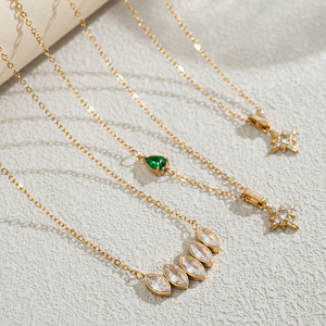 Collar de barra de cristal en capas con cadena de <span class=keywords><strong>dos</strong></span> niveles en oro, piedras graduadas y colgantes de bisel en forma de lágrima, elegante para mujer - Product Image 2