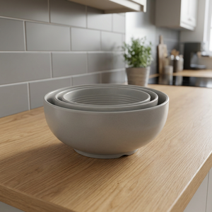 Ensemble de bols en céramique minimalistes empilables, blancs, ronds, pour servir les aliments - Product Image 3
