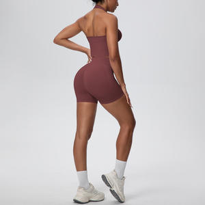Ensemble de yoga et de sport pour femme, grande taille, réversible, uni, sans couture, avec logo personnalisé, dos ouvert, style licou, effet froncé aux fesses, vêtements de fitness et de gym - Product Image 3
