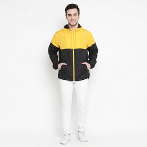 Veste coupe-vent en toile pour homme, prix raisonnable, vente chaude, col montant, capuche, logo frontal, service OEM, style streetwear - Product Image 1