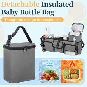 Organisateur de poussette double hautement compatible, sac de rangement isotherme portable en nylon imperméable et toile résistante à l'eau pour bébé - Product Image 4
