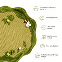 Tapis pour animaux fait main, décor Forêt 3D, surface en sisal, rectangulaire, bordure en peluche douce, fermeture auto-agrippante, motif Lapin et Champignon mignons