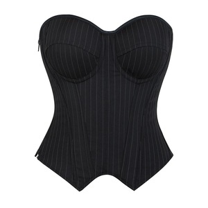 Corsetto <span class=keywords><strong>a</strong></span> righe nere da donna con corsetto <span class=keywords><strong>reggiseno</strong></span> <span class=keywords><strong>a</strong></span> righe <span class=keywords><strong>a</strong></span> righe Costume da ufficio corsetto con cerniera stringato Sexy Top Bustier senza spalline - Product Image 2