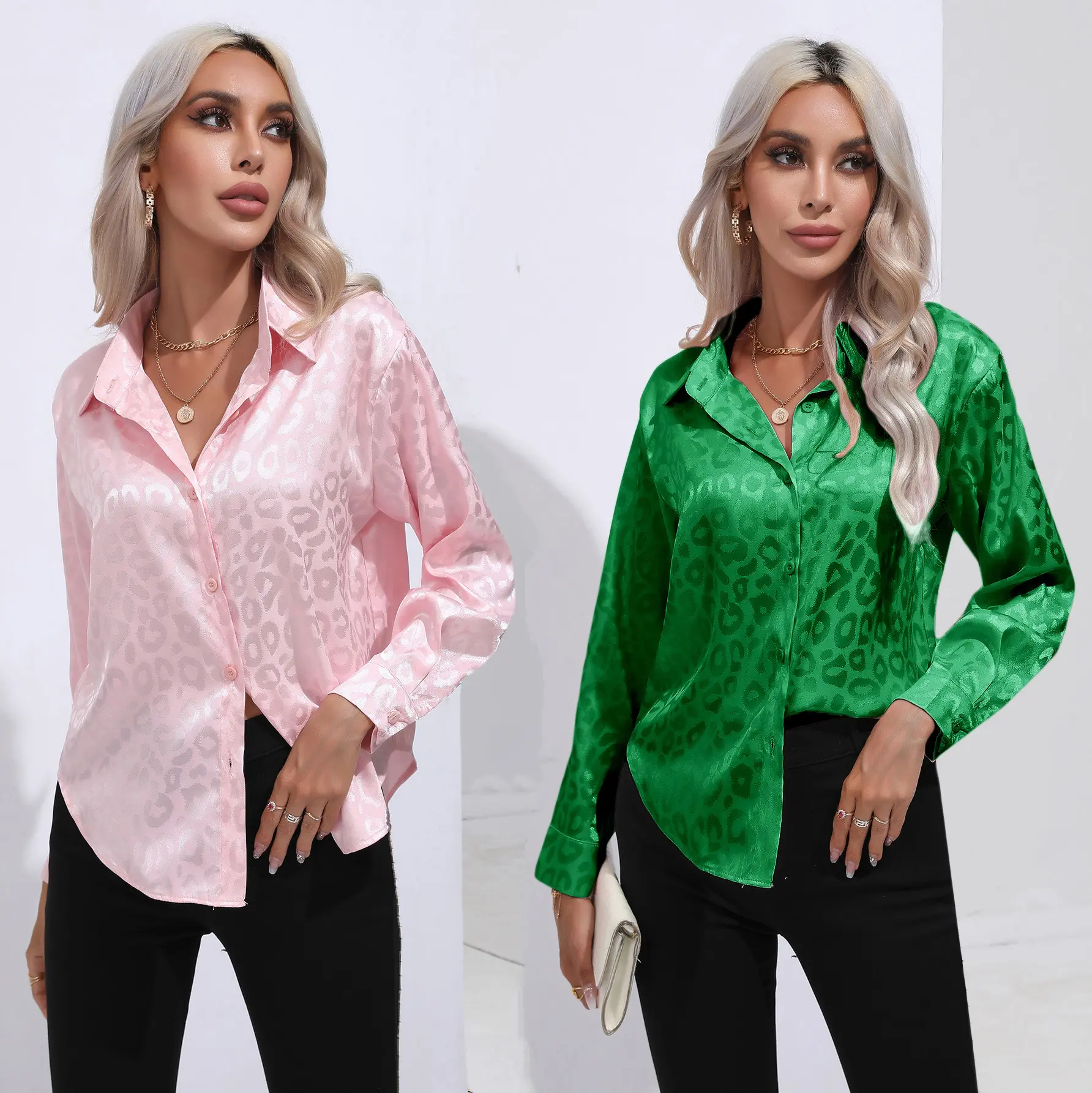 YUNNES High Quality Formal Office Ladies Shirts Print Satin Woman Tops and Blouses for Women