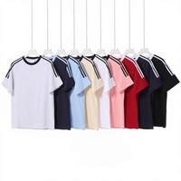 T-shirt sportif à manches raglan en coton peigné épais 250g, absorption de l'humidité, coupe ample, avec trois bandes en sangle, couleur unie