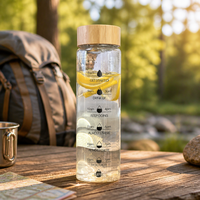 Bouteille d'eau en verre borosilicate grande capacité 24oz 34oz avec marqueur de temps et couvercle en bambou, emballage personnalisé en gros