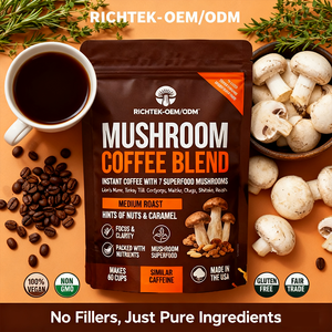 Oem/ODM nhà máy tùy biến giá tốt nhất cấp thực phẩm Nấm Uống bột tùy chỉnh hỗn hợp cà phê sư tử bờm Reishi Chaga trống - Product Image 2
