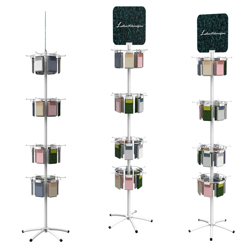 Customized Metal Black 4 Tiers Towel Display Rack, Spinning Socks Display Stand for Clothing Stores