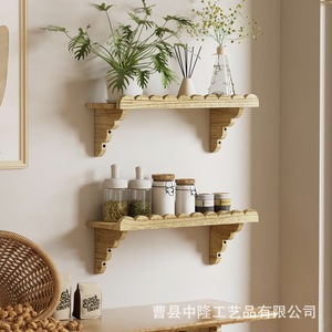 Wooden <b>Wall</b> <b>Mounted</b> <b>Shelf</b> With Wave Pattern Single Layer Display Rack For Living Room Storage - Product Image 2