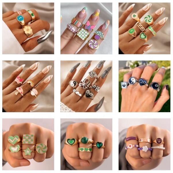 Conjunto de anillos de resina acrílica GT 2020 para mujer, juego
