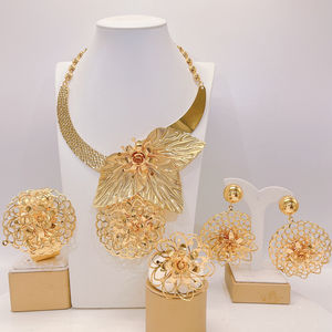 Zhuerrui plaqué or Floral élégant ensemble de bijoux collier boucles <span class=keywords><strong>d</strong></span>'oreilles <span class=keywords><strong>Bracelet</strong></span> pour femmes mode <span class=keywords><strong>parure</strong></span> fête accessoire HK029322 - Product Image 2