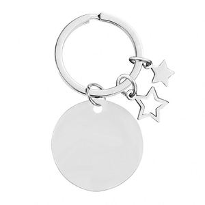 30mm Mirror Polish Stainless Steel Blank Keychain <b>Round</b> Pentagram Star Keyring for DIY Custom Logo Name Engrave Tags Key Chain - Product Image 3