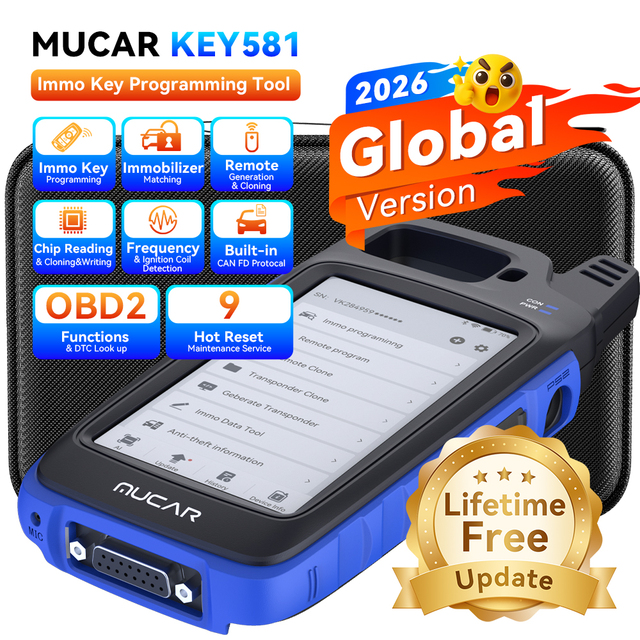 Lifetime Free Update MUCAR KEY581 Universal Key Fob Programmer Key Immobilizer Programming Tool CANFD OBD2 Function 9 Resets