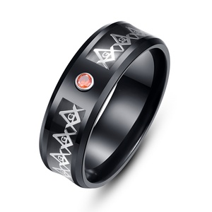 Europe and American Retro tide <b>Men</b> <b>Titanium</b> Steel <b>Ring</b> Masonic Society Organization Sheet Metal Colored Stone Zircon Accessories - Product Image 3