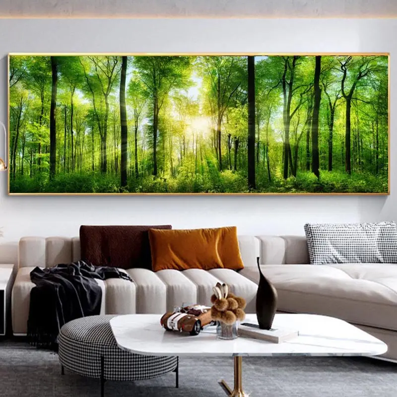 Home Decor Green Yellow Forest Tree Landscape Sunlight Posters Prints Wall Pictures modern bedroom canvas wall paintings