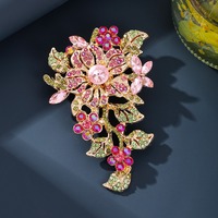 Broche Fleur en Cristal Rouge Tendance, Épingle Scintillante en Strass, Motif Vigne, Clip Lourd pour Écharpe, Blazer, Manteau, Mariage, Fête