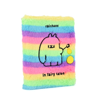 Carnet en peluche doux et moelleux, design kawaii de dessin animé avec pompon 3D, journal arc-en-ciel mignon pour l'école et l'écriture quotidienne