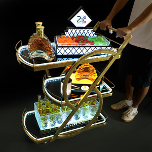 Three Story Stainless Steel Hotel Trolley With Led <b>Light</b> For Ktv Restaurant Birthday Cake Service Cart - Product Image 4