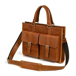 Men's Genuine Leather <b>Briefcase</b> Dark Brown Light Brown Durable Business Travel Bag Crossbody Shoulder Bag Solid Color Summer - Product Image 2