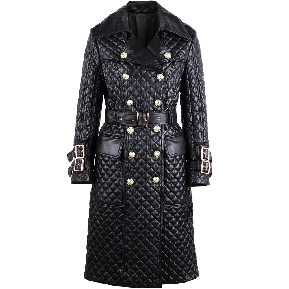 High Quality Leather Trench Coat Women 2022 Autumn Thick Warm Double Breasted Real Leather Coat Ladies