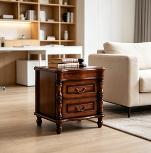 Traditional Dark <b>Walnut</b> Wood Nightstand 2-Drawer Antique Turned Leg Bedroom Furniture Storage <b>Cabinet</b> - Product Image 3