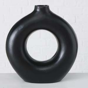 Vase à fleurs en aluminium noir pour salon, finition noire - Product Image 3