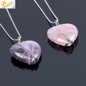 CSJA nuovo albero della vita filo avvolto in cristallo amore cuore ametista <span class=keywords><strong>rosa</strong></span> <span class=keywords><strong>quarzo</strong></span> ciondolo <span class=keywords><strong>collana</strong></span> F053 - Product Image 2