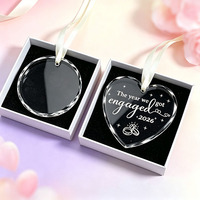 Pendentif en verre cœur et rond de 3 pouces, cadeau de fiançailles avec boîte, ornement de mariage en cristal vierge pour gravure laser