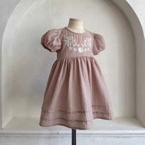 Vestido de Verano 2026 Estilo Coreano para Niñas Pequeñas, con Bordado a Cuadros, Mangas Cortas Abullonadas, Versátil y Casual - Product Image 3