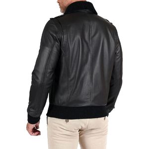 Chaqueta de Cuero Clásica Personalizada para Hombre, Estilo Bomber con Cuello de Piel, Estilo Motero, Resistente al Viento, para Otoño - Product Image 1