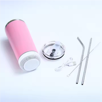 Gobelet isotherme droit et fin en acier inoxydable blanc de 20 oz pour sublimation, avec haut-parleur et lecteur de musique intelligent, câble USB inclus
