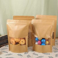 100 Sachets Doypack en Papier Kraft avec Fenêtre et Fermeture Zip, 7x10,25 Pouces, Sacs Refermables pour Fruits Secs et Noix