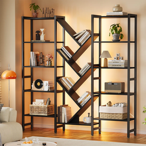 Estantería Moderna de Madera con Panel de Árbol, Estructura Metálica, Abierta, Negra, para Sala de Estar, Dormitorio, Oficina en Casa, <span class=keywords><strong>Hotel</strong></span> - Product Image 1