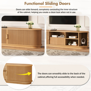 Modern TV Stand with Sliding Wood Slatted Doors TV Cabinet with Drawer for 75" TVs Bedroom Storage Furniture - Product Image 6