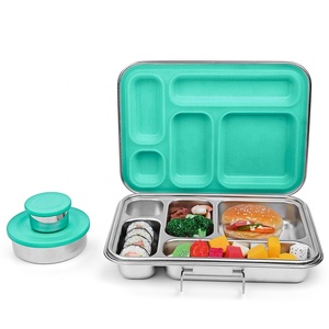 Boîte à lunch bento en acier inoxydable personnalisée, grande, 5 sections, peut contenir un sandwich, deux côtés, durable, boîte à lunch idéale pour les adultes au bureau - Product Image 1