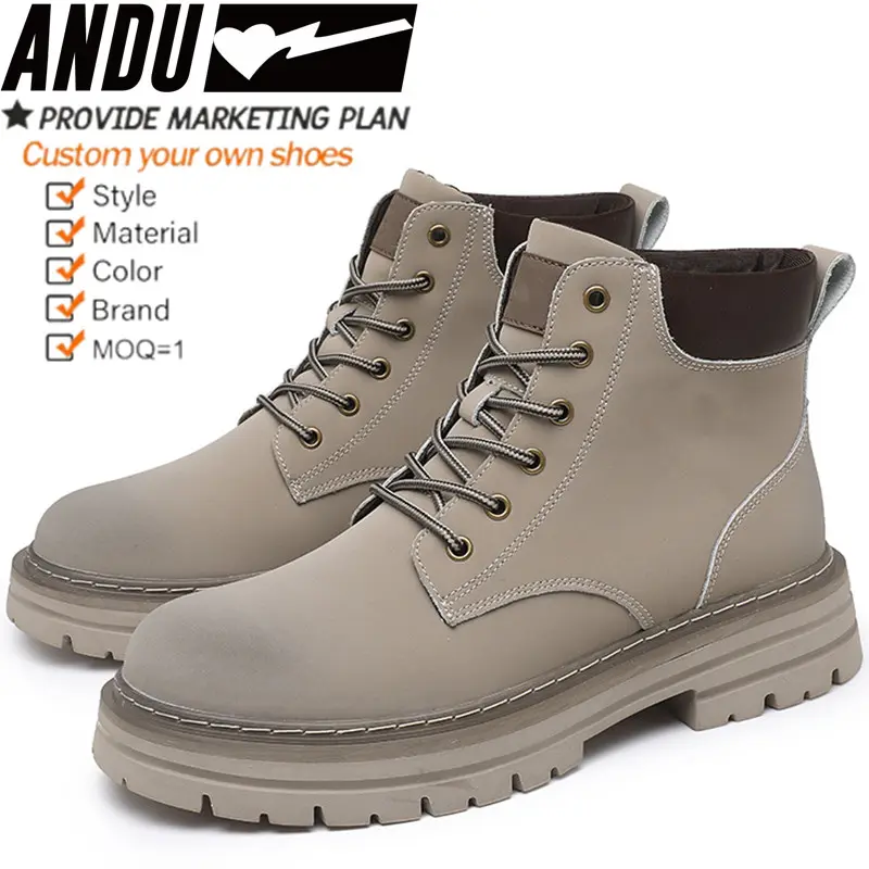 Custom Leather Motorcycle Boots Men Outdoor Travel Shoe Vintage Ankle Boots Martin Boots