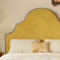 Lit Rétro Français en Bois Massif, Taille Queen, Moderne et Simple, Tissu Jaune Antique, Design en Flanelle, pour Chambre Parentale