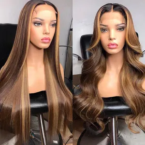 Highlight Ombre Brown Body Wave Lace Front Wig Pre Plucked Brazilian Lace Front Human Hair Wigs For Women Color #P4/27 #P4/30