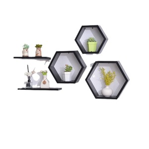 Wooden <b>Wall</b> Mounted Shelf Hexagonal Floating Partition <b>Storage</b> Rack For Living Room <b>Wall</b> Decoration - Product Image 4