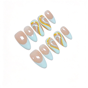 <span class=keywords><strong>Uñas</strong></span> Postizas Hechas a Mano, Medianas, Forma Almendrada, Color <span class=keywords><strong>Rosa</strong></span> Jelly con Punta Francesa Verde Pistacho, <span class=keywords><strong>Uñas</strong></span> Coquette Lindas, Venta al Por Mayor - Product Image 2