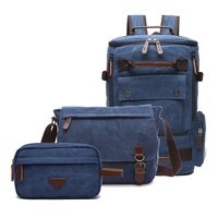 ZUOLUNDUO 2025 Nouveau style Ensemble 3 pièces Sac à dos pour ordinateur portable en toile de coton polyester vintage Fermeture éclair Motif de personnage pour hommes