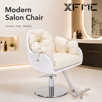 Fauteuil de Barbier XFMC Haut de Gamme pour Femme, Chaise de Salon de Coiffure en Fibre de Verre Blanche avec Revêtement en Cuir PU pour Poste de Beauté