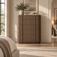 Commode haute à 5 tiroirs sans poignées, en bois massif organique moderne, pour chambre à coucher, salon, hôtel, villa, appartement