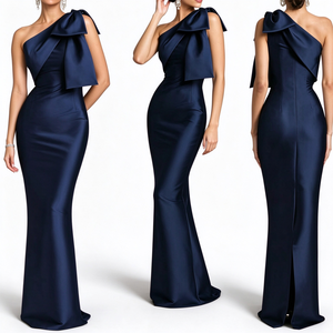 Vestido de Noche Largo de Satén con Hombro Descubierto y Lazo, Estilo Sirena, para Invitadas de Boda, Vestido Maxi para Mujer, Moda Sehe - Product Image 3