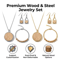 Ensemble de bijoux en acier inoxydable 316L de qualité supérieure et en bois naturel, pendentif rond, collier, boucles d'oreilles, bague, personnalisable OEM ODM, minimaliste, pour cadeau