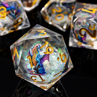 1PC Ensemble de dés de jeu de rôle DND en résine liquide translucide à paillettes, écologique, fait main, à bords tranchants, polyédrique, en boîte, pour jeux de société