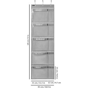 Weekly Kids Clothes Organizer 10 Pockets Hanging Closet <b>Storage</b> For School Clothing Grey - Product Image 6
