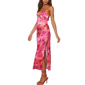 Custom donna di ultima generazione moda moda estate alla moda elegante donna all'<span class=keywords><strong>ingrosso</strong></span> <span class=keywords><strong>abbigliamento</strong></span> lungo taglio di raso rosa Maxi abito 2026 - Product Image 5