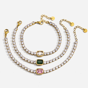 Elegant Women's Zircon <b>Bracelet</b> Gold Plated <b>Crystal</b> Bezel Setting Party Jewelry Geometric Design Fashion Accessory - Product Image 1