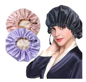 หมวกอาบน้ำแบบปรับได้สำหรับผู้หญิงหมวกคลุมผมผ้าซาตินมีซับในใส่นอน - Product Image 4